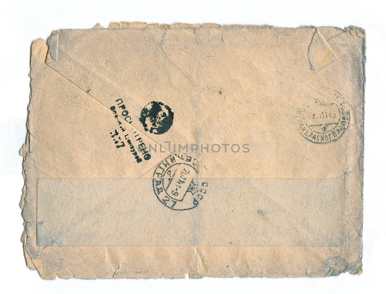 Vintage post letter, WWII, 1943. With censured stamps.