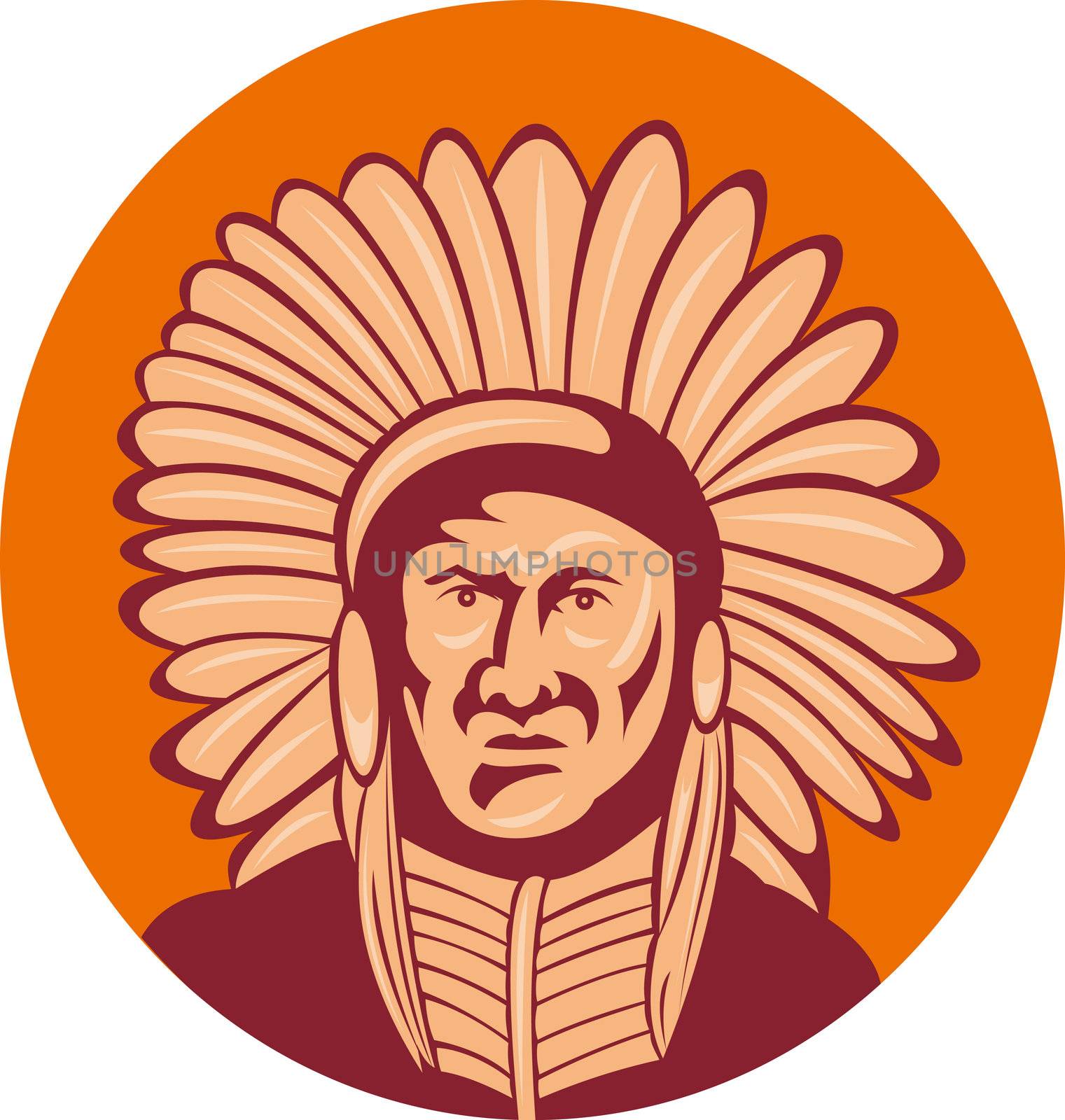 illustration of a native american indian chief facing front view.