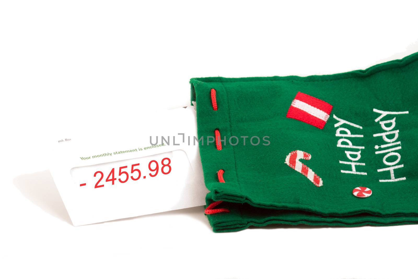 bank statement notice for the holidays in christmas sock