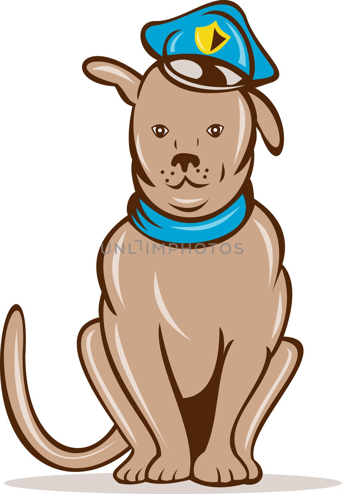  illustration of a Cartoon police dog with cap sitting front view