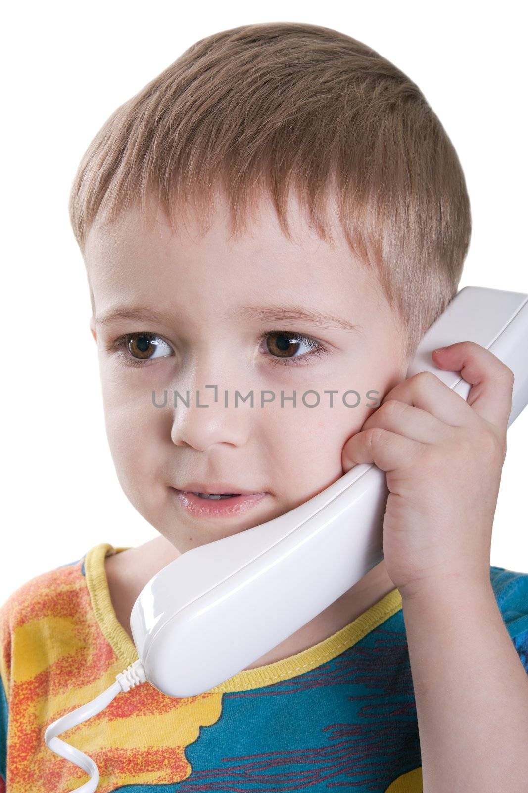 Communication - little child talking telephone