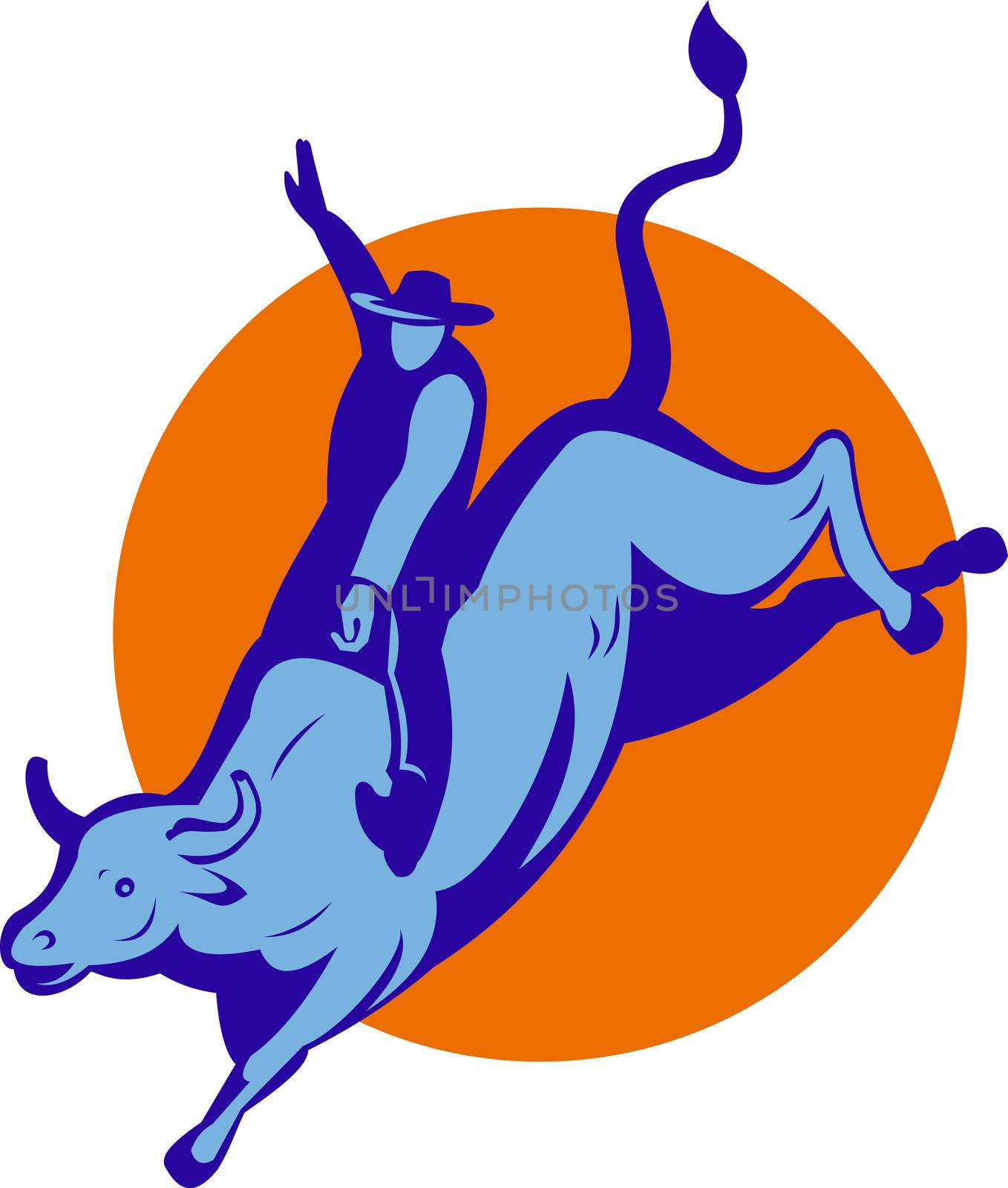 illustration of a Rodeo cowboy bull riding