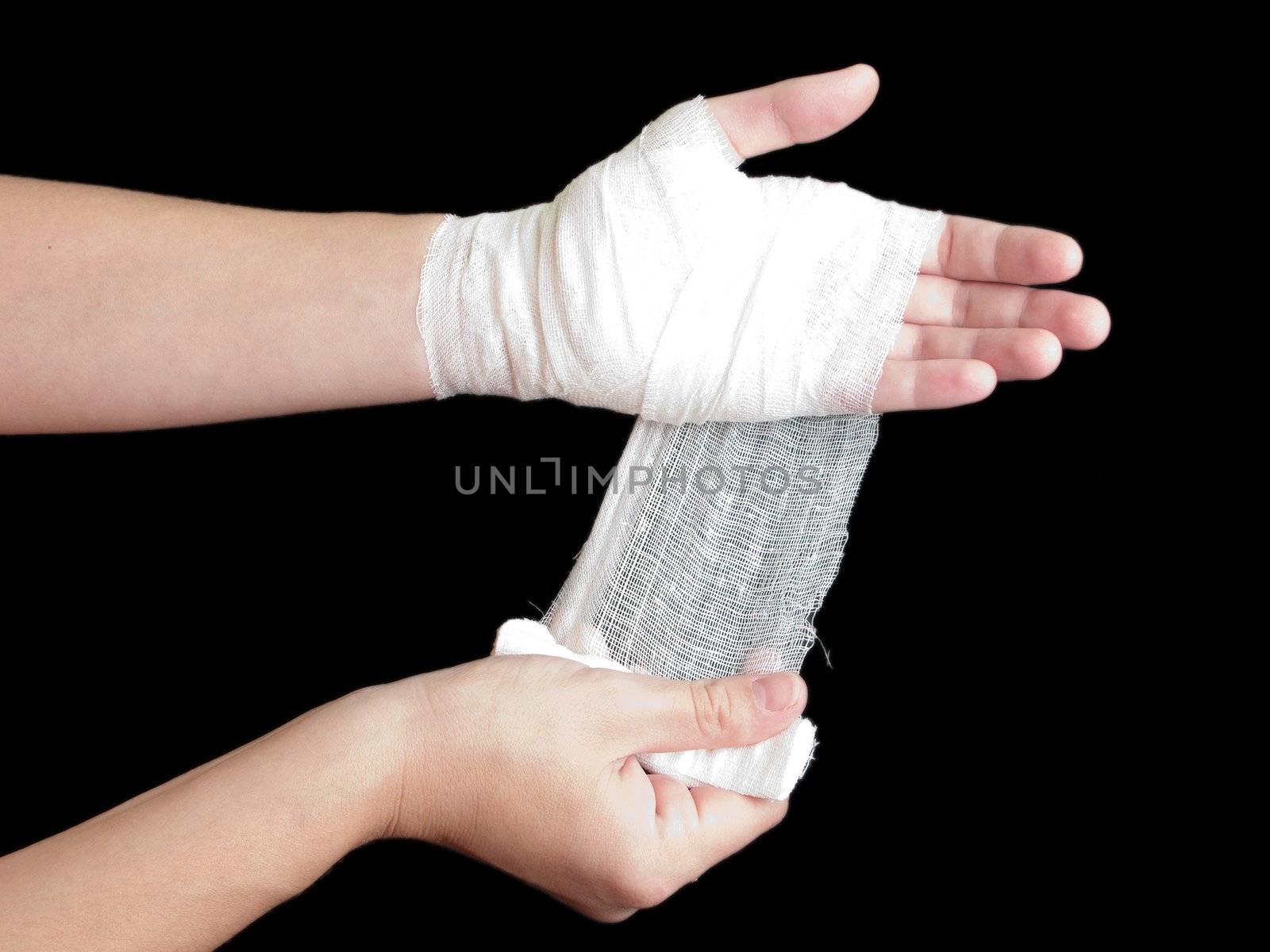 White medicine bandage on human injury hand