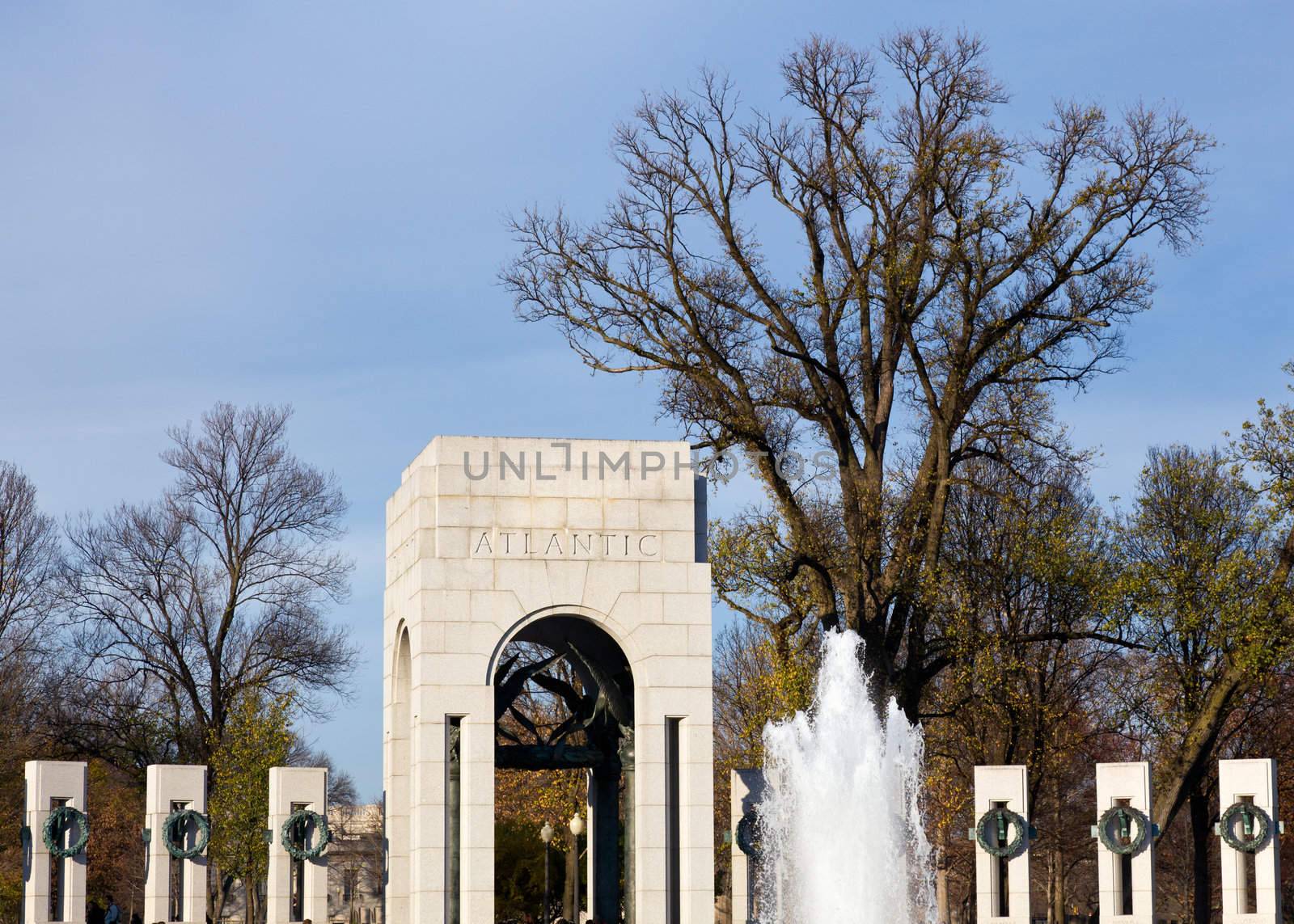 Washington DC memorial to World War two with the Atlantic tower and fountain