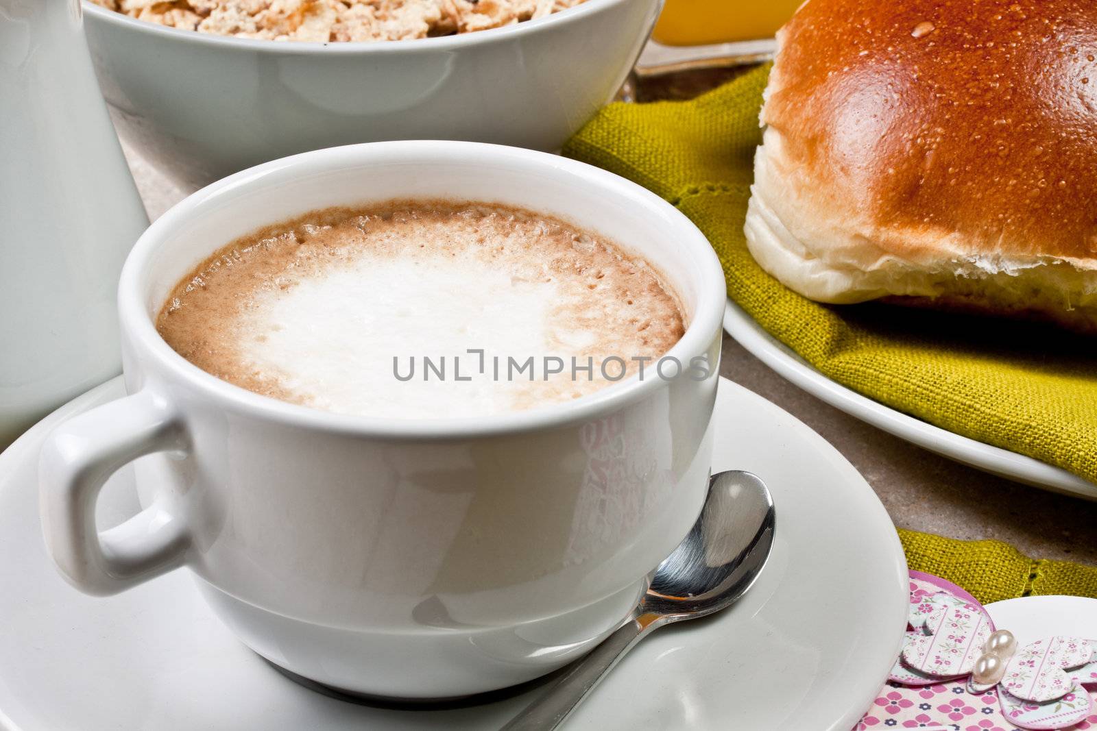 italian mug of cappuccino whit brioche