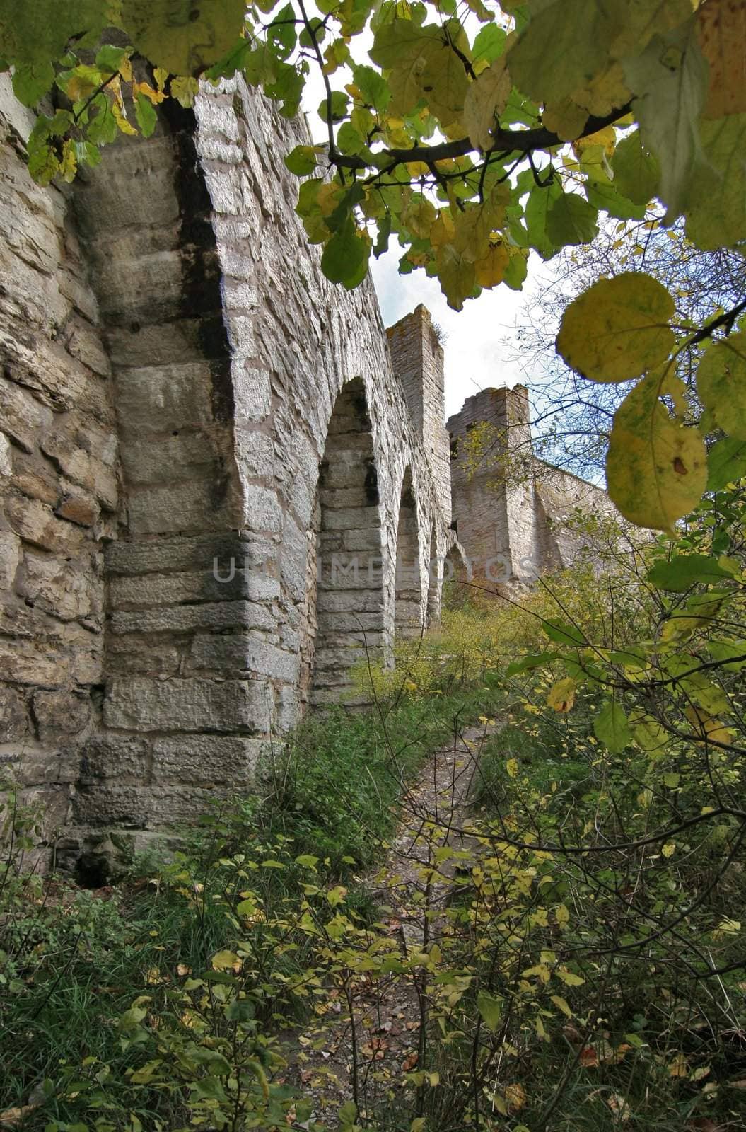 Medieval Town Wall. Visible valves and green soundings.