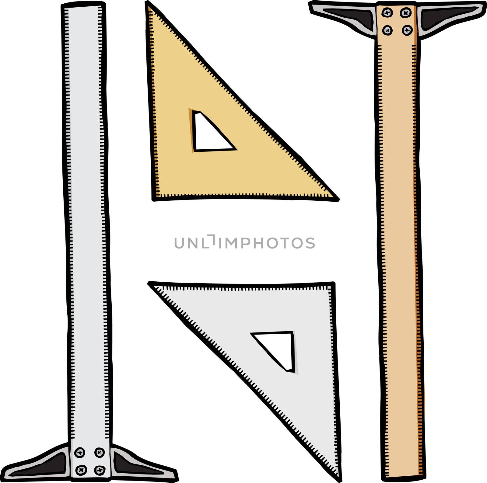 Generic clear and wooden drafting triangle and t-square