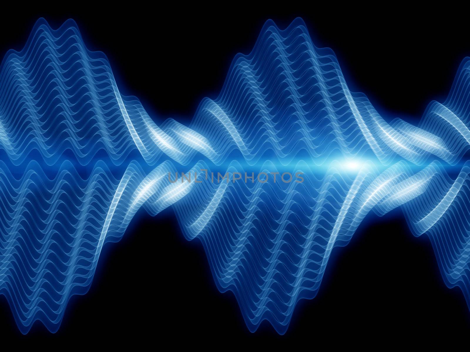 Abstract sound wave rendered in blue against black background