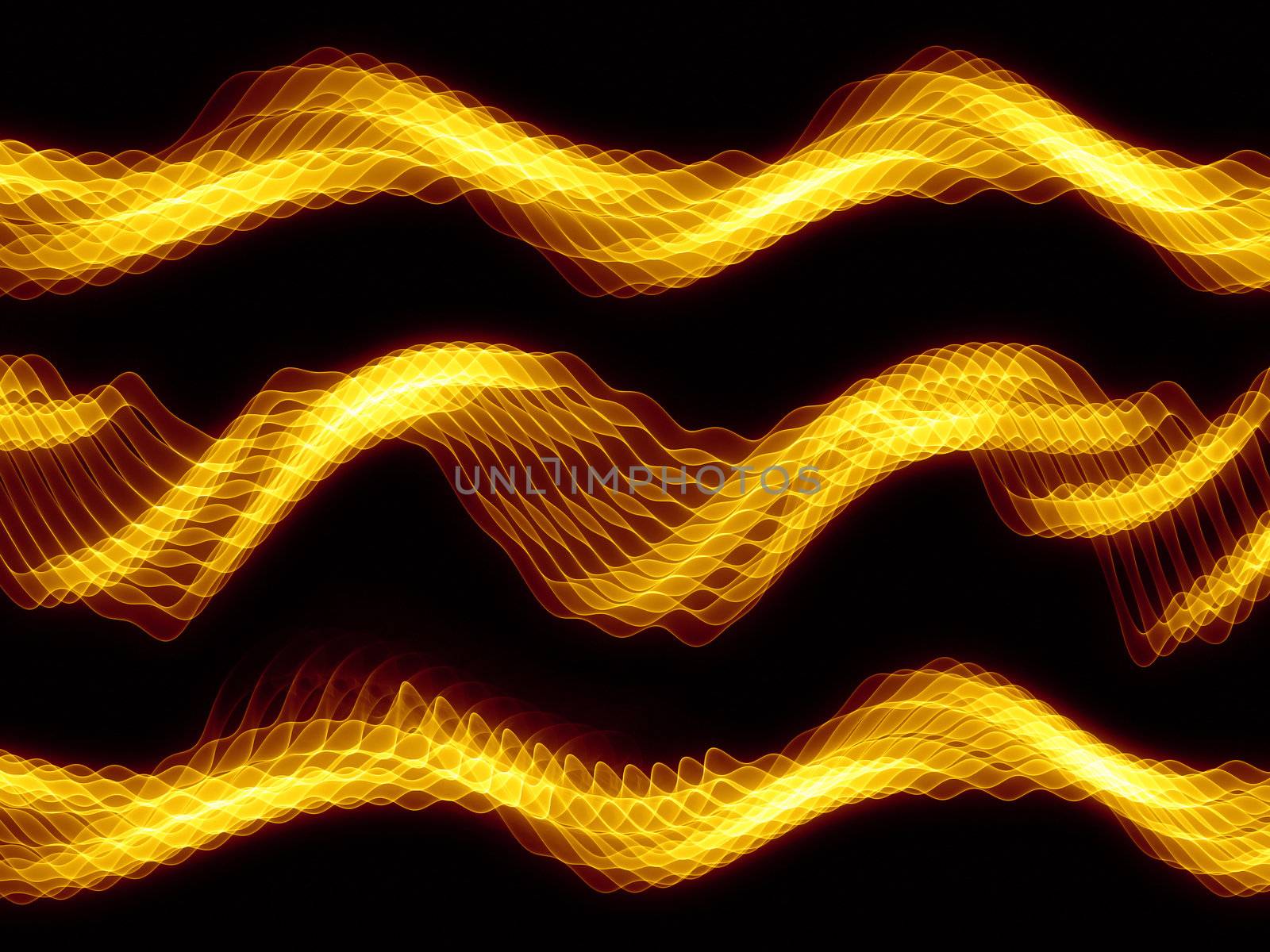 Abstract sine waves rendered in gold against black background