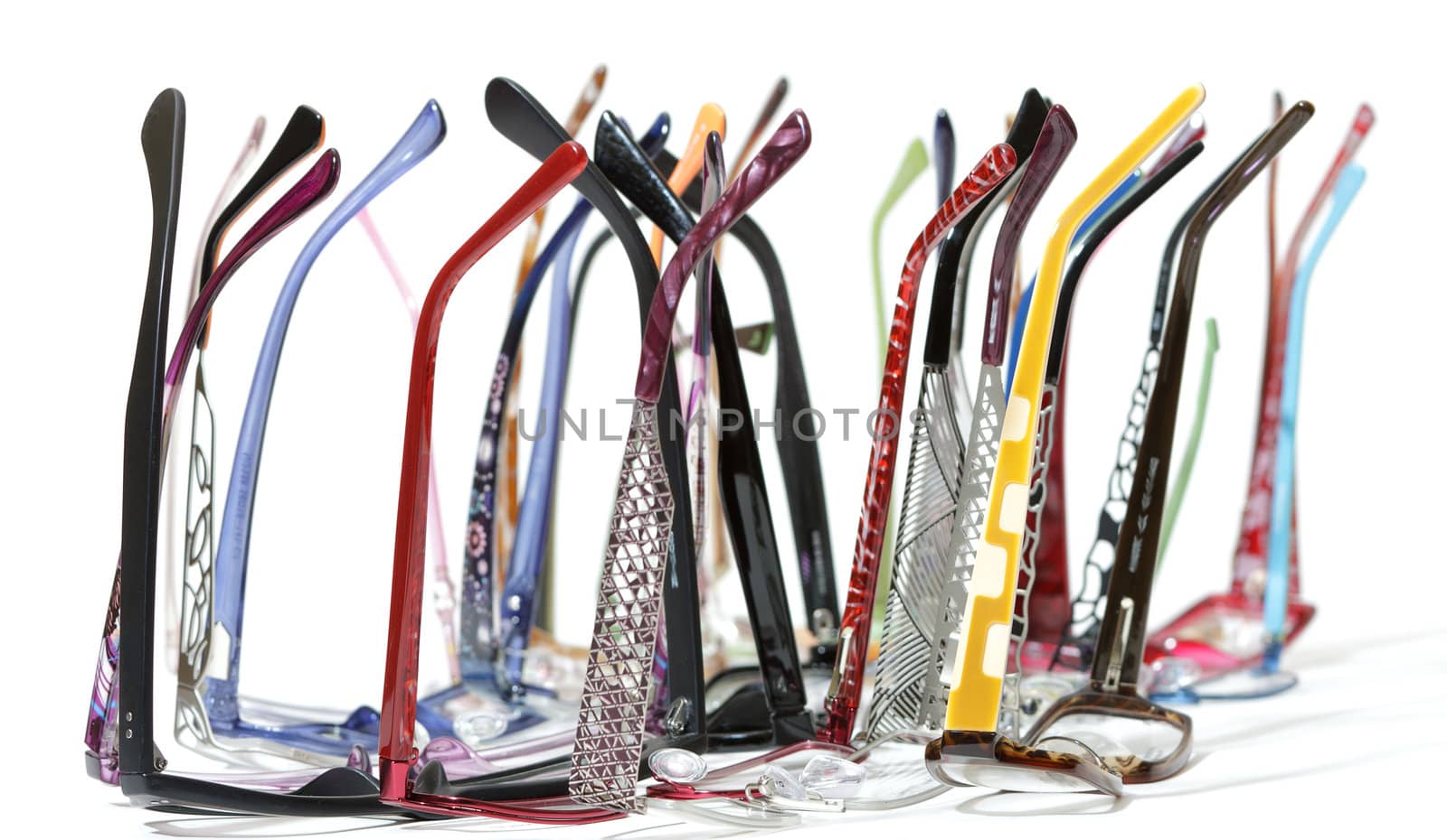 a lot of glasses on white background