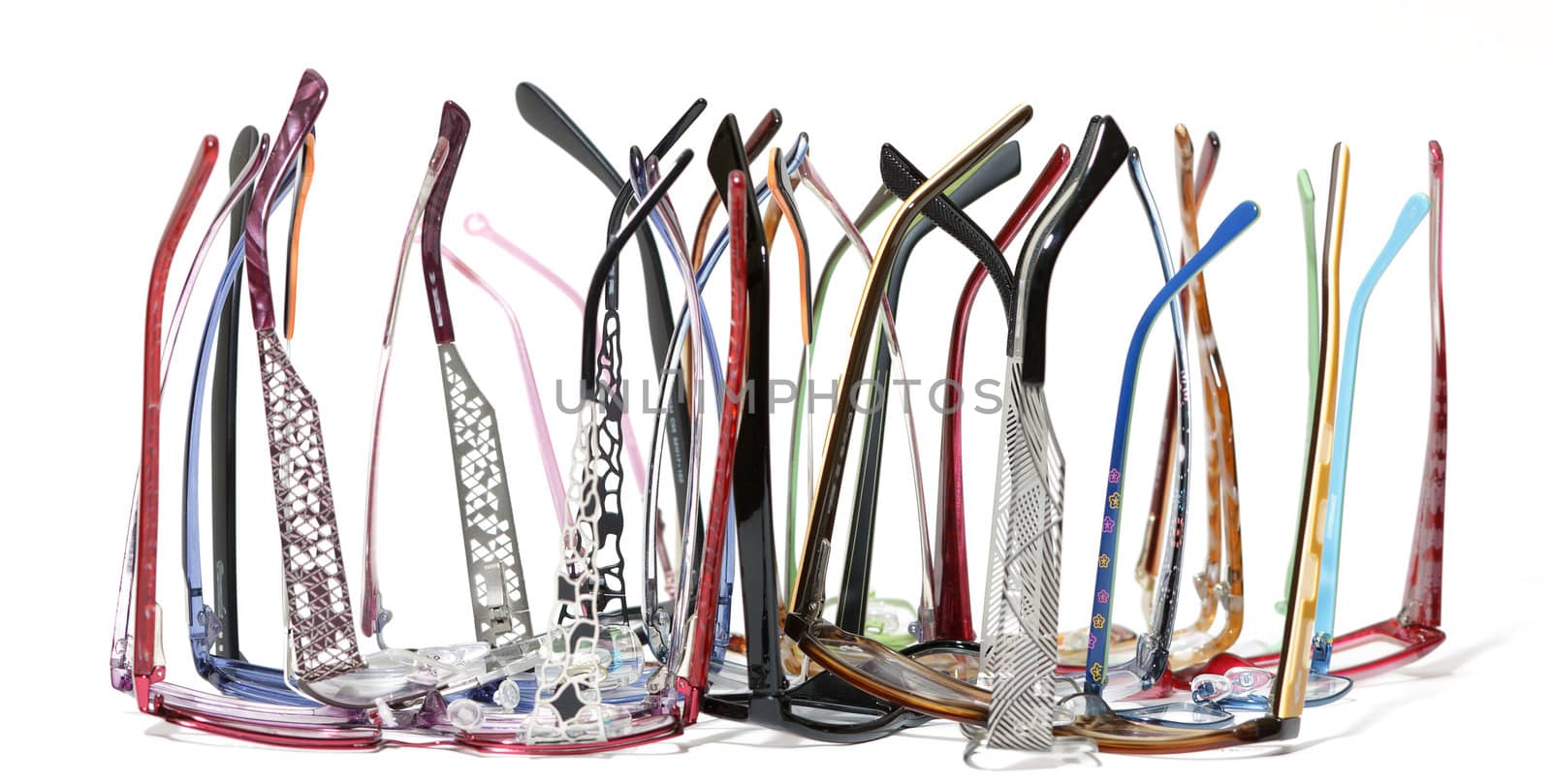 a lot of glasses on white background