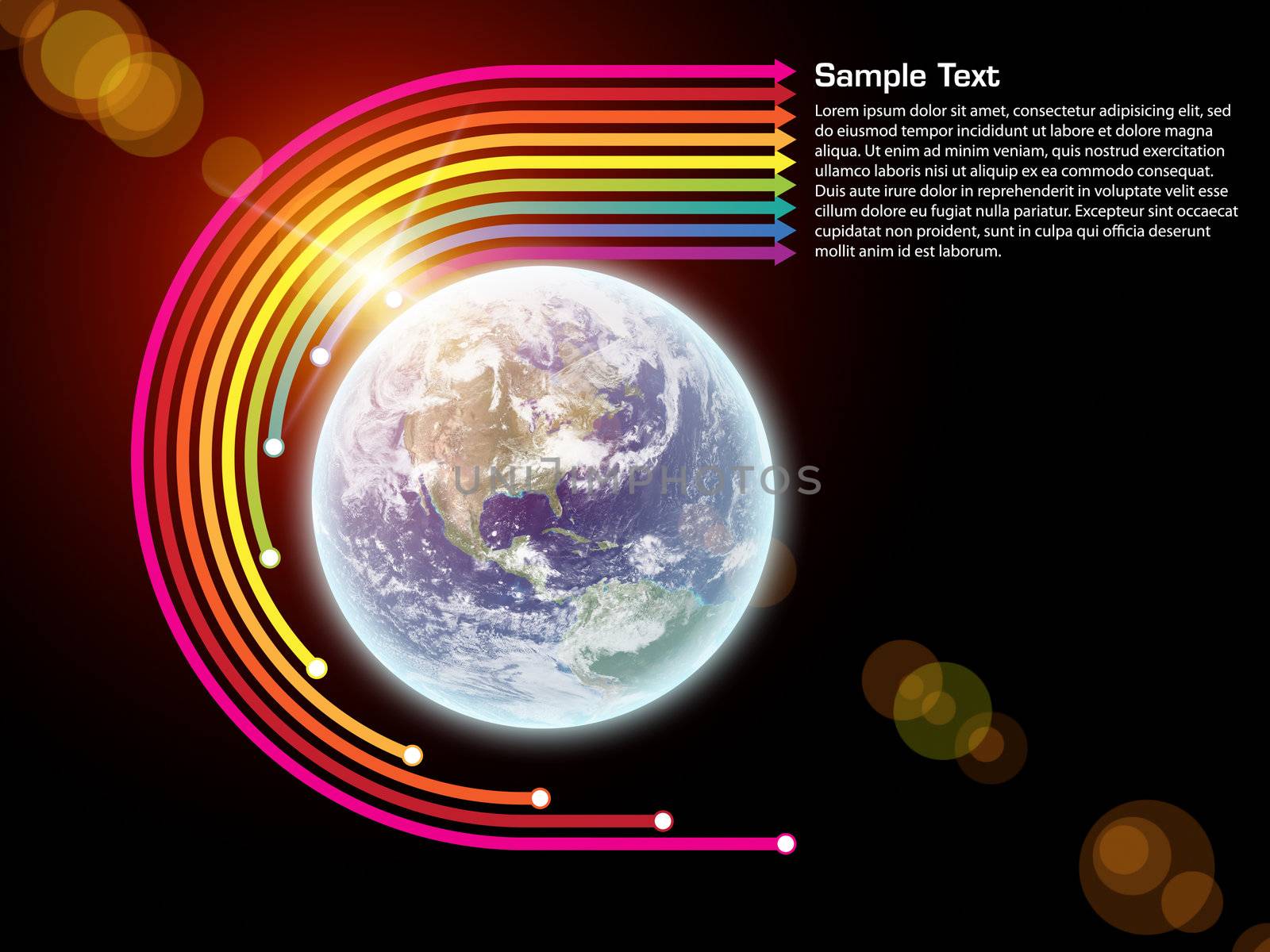 Background of Earth globe and arrows suitable as a backdrop for technology, information and global communication projects