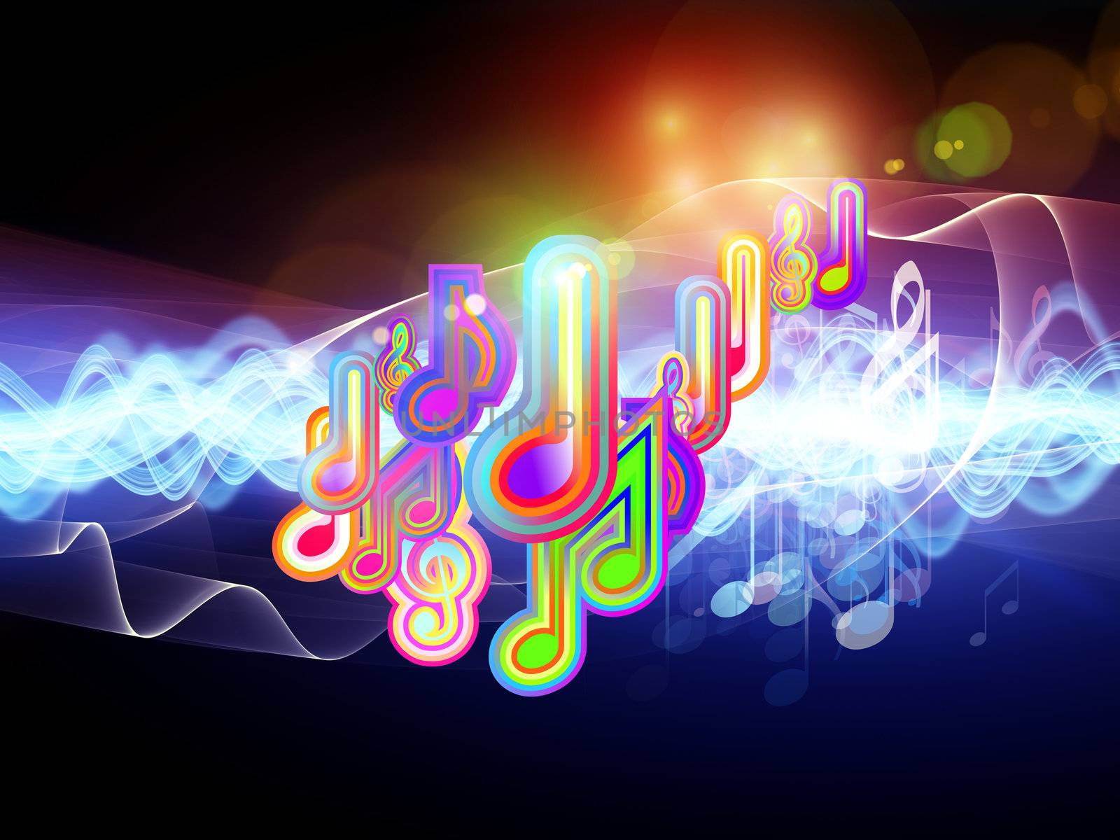 Interplay of colorful f waves and notes on the subject of music, audio and sound technology