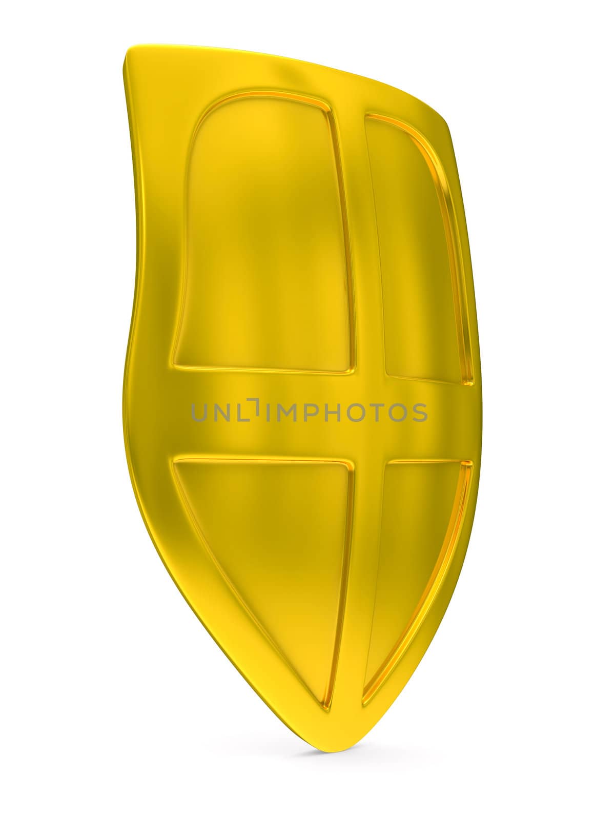 gold shield on white background. isolated 3D image