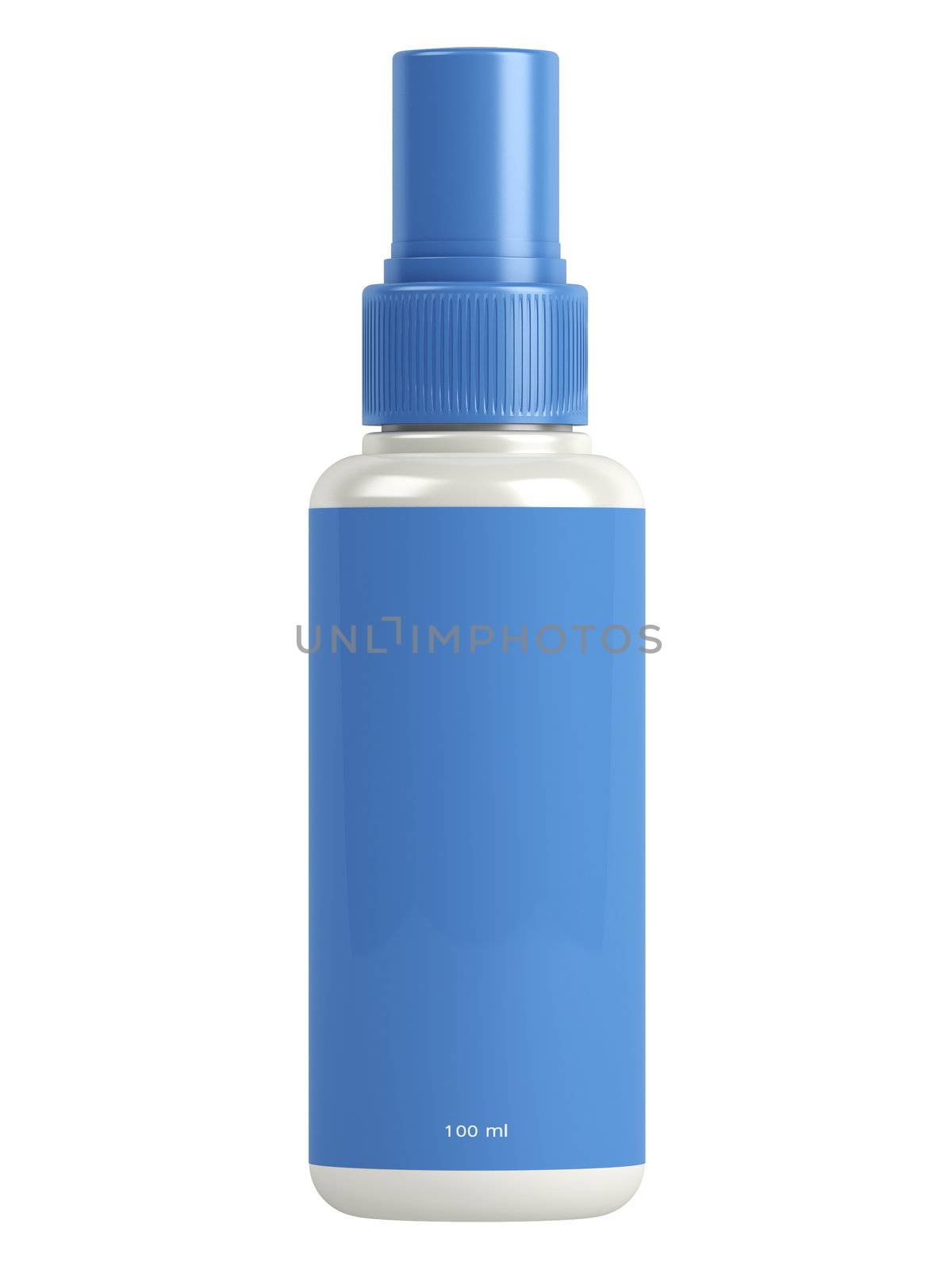 Blue bottle spray isolated on white background