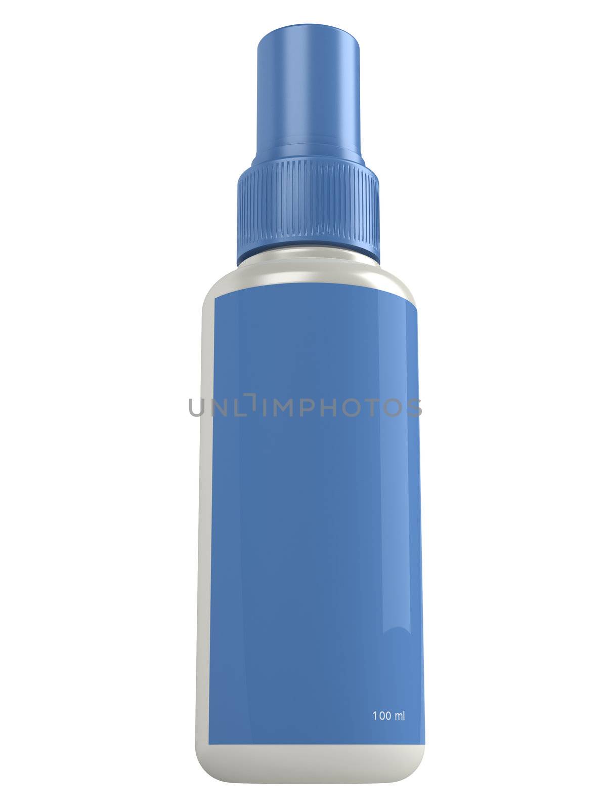 Blue bottle spray isolated on white background