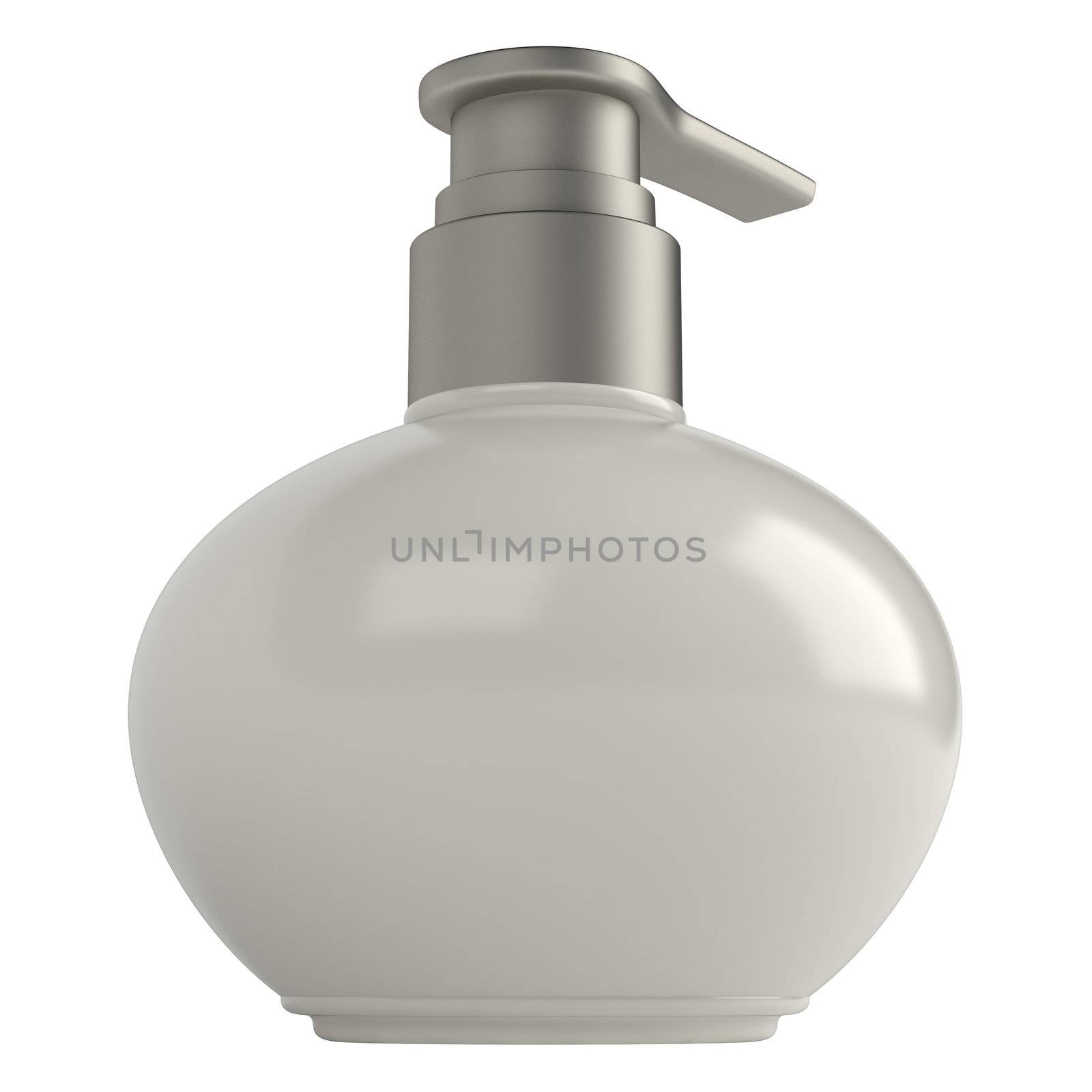Round soap bottle isolated on white background