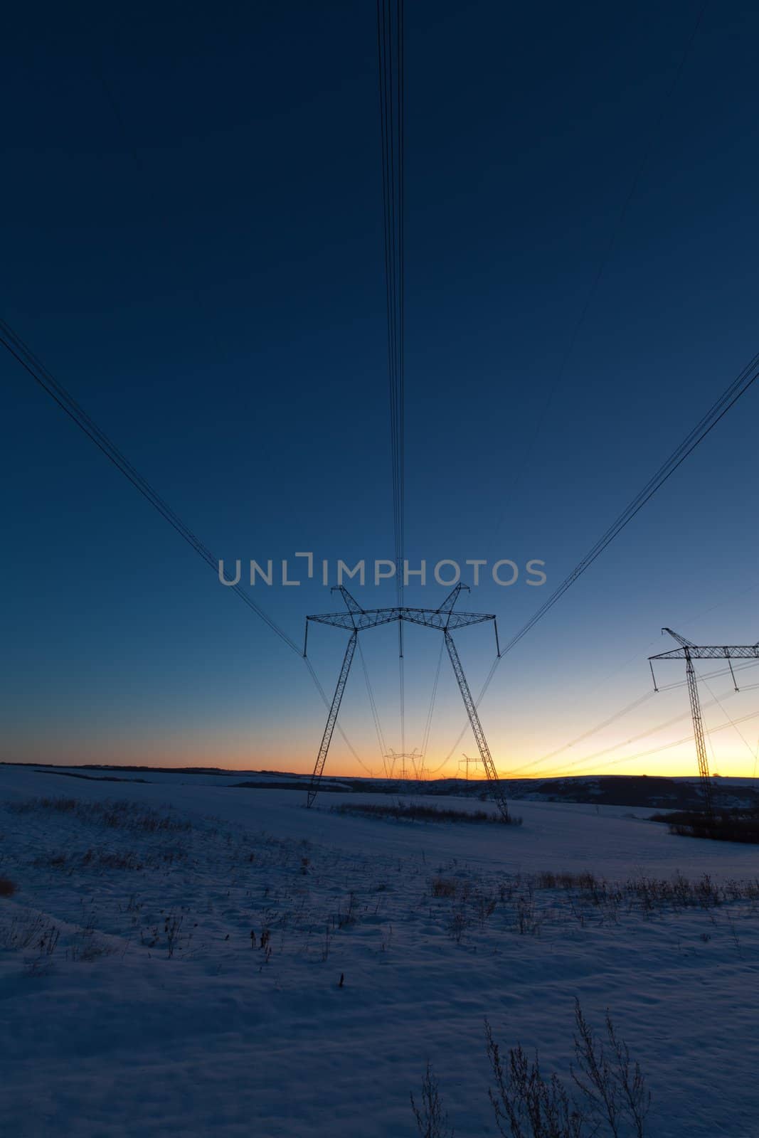 Daybreak above powerlines by igor_stramyk