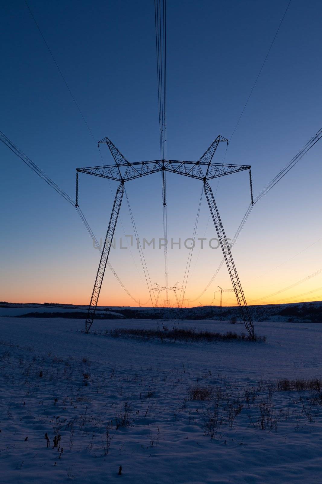 Daybreak above powerlines by igor_stramyk