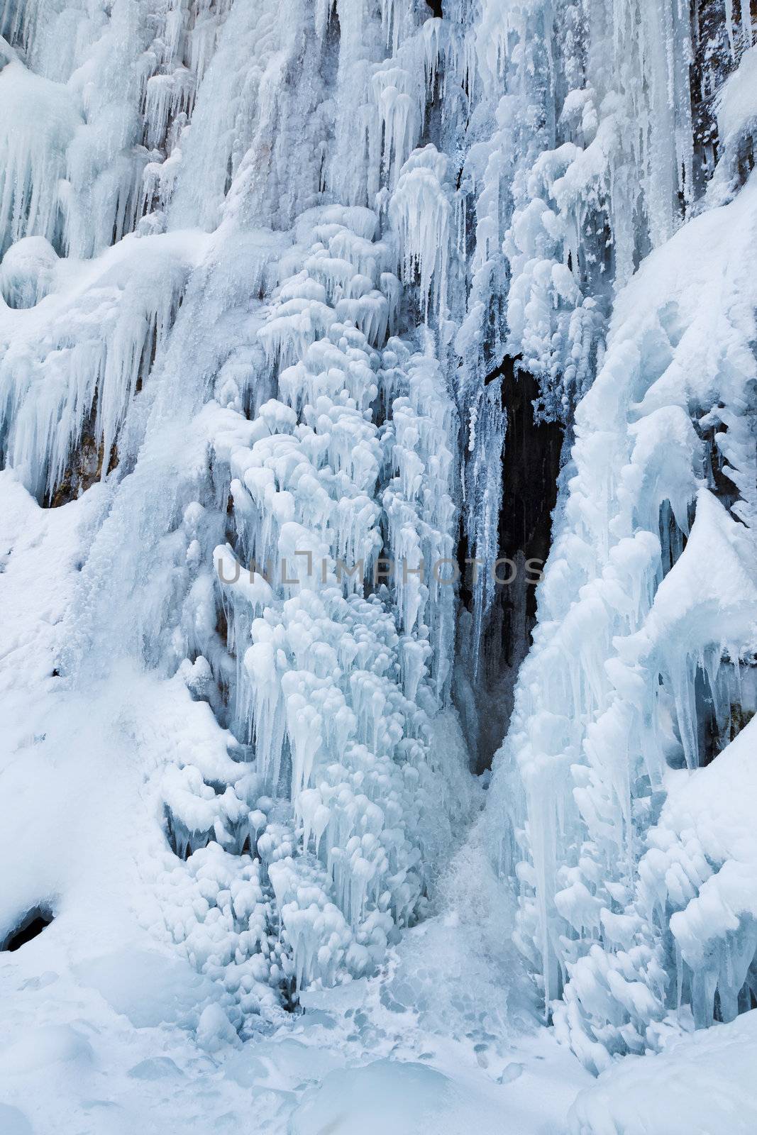 Image of beautiful icicles from frozen waterfall