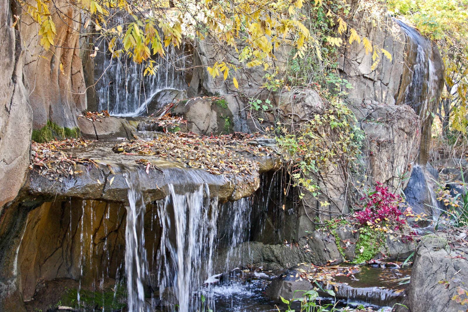 Water falling down a small waterfall