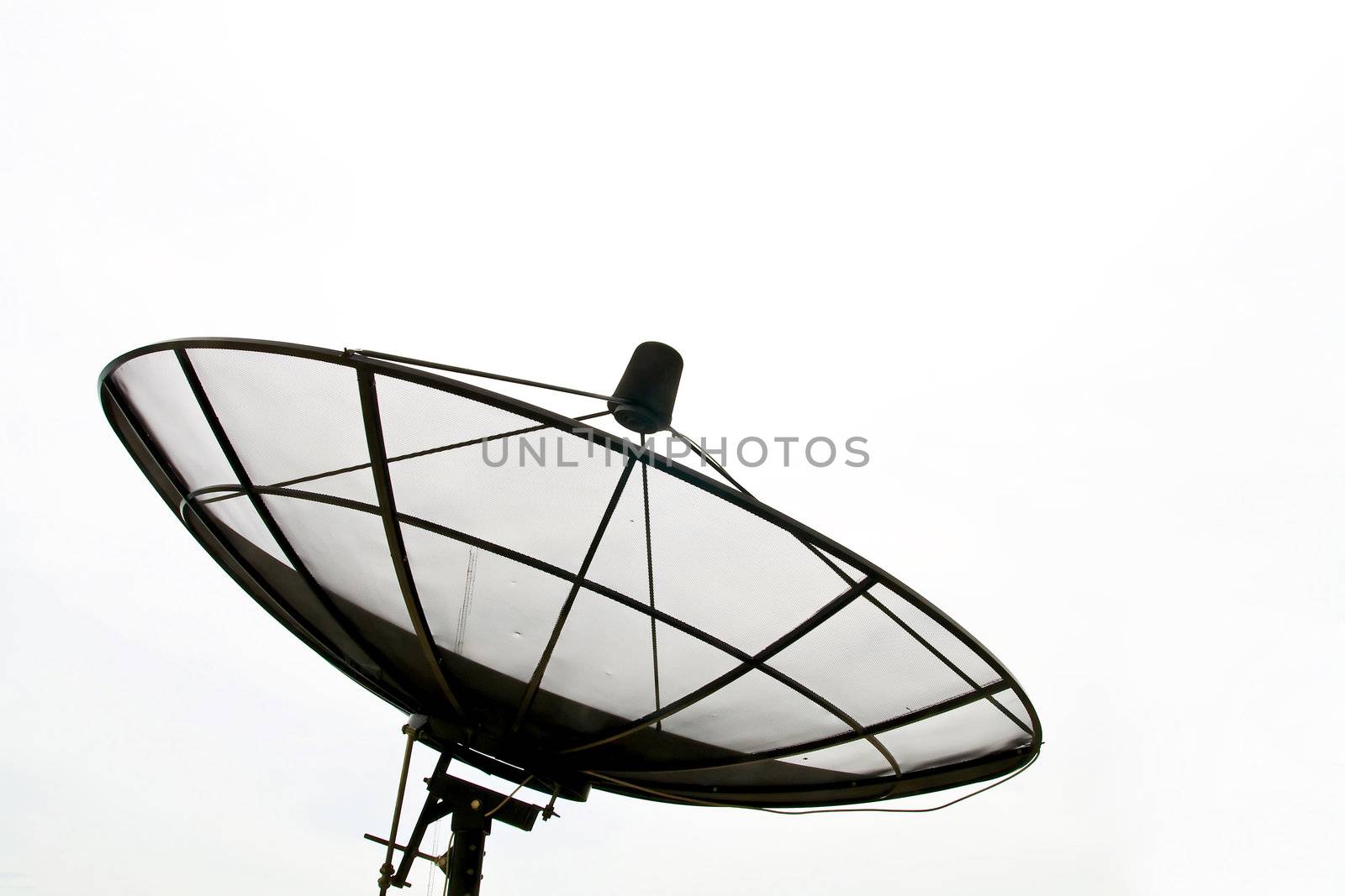 Big Black Satellite Dish isolated on White sky
