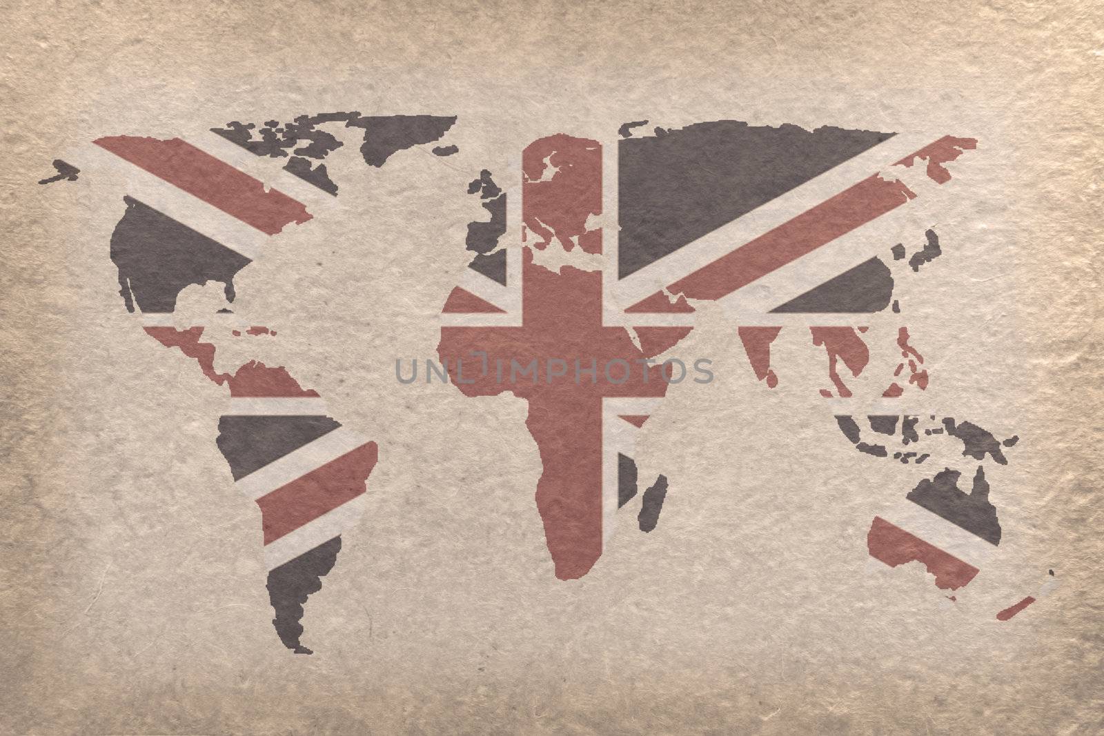 vintage world map with UK flag on paper craft (map from NASA)