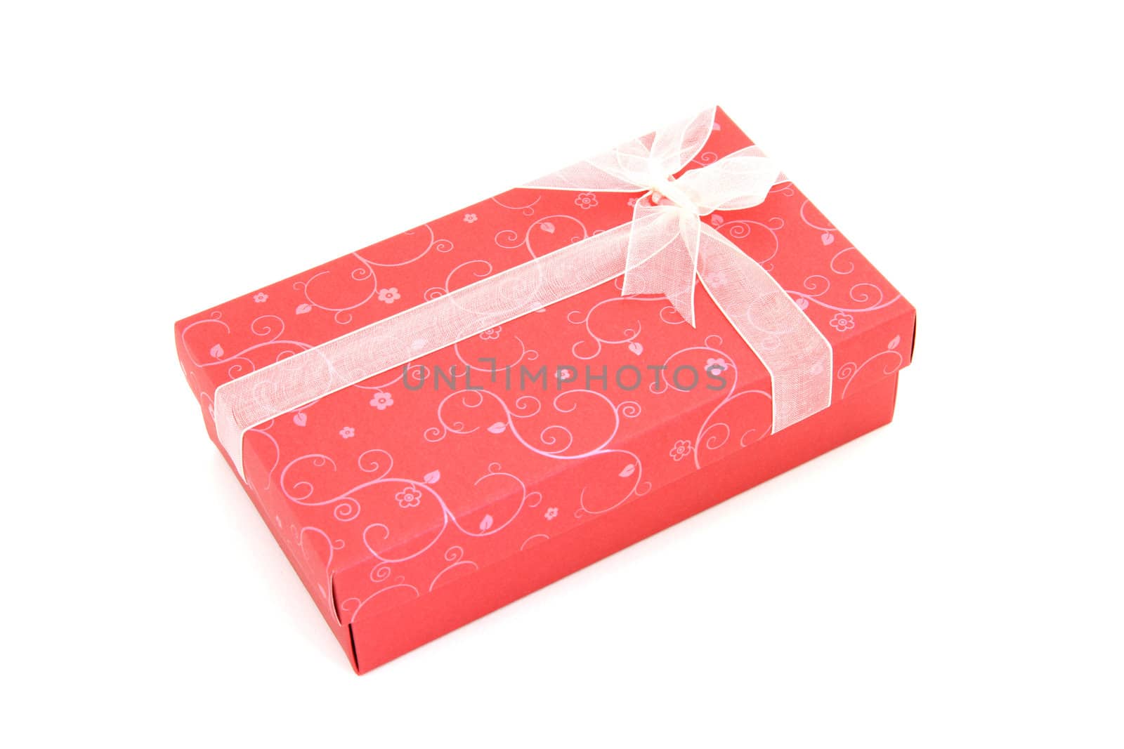 perspective of isolated red holiday gift box