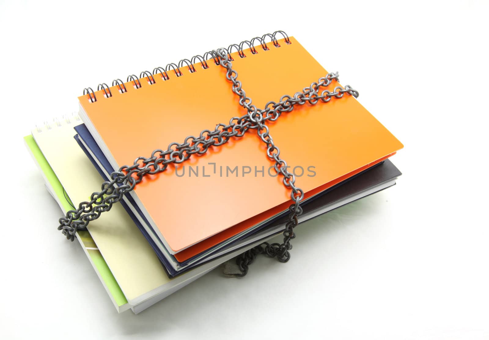 stack of books with chain