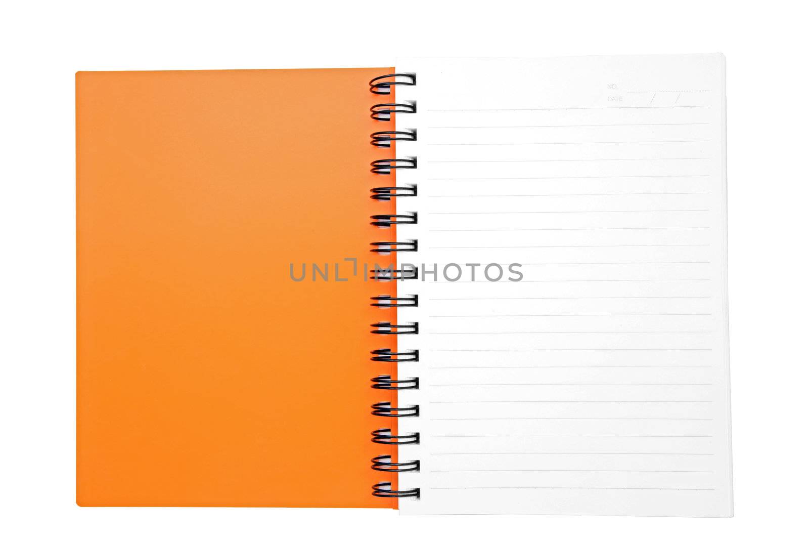 isolated open orange ring binding book