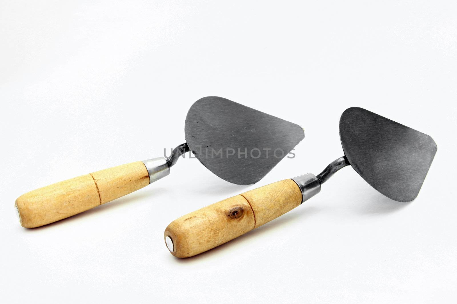 perspective of isolated of lute trowel for construction over white