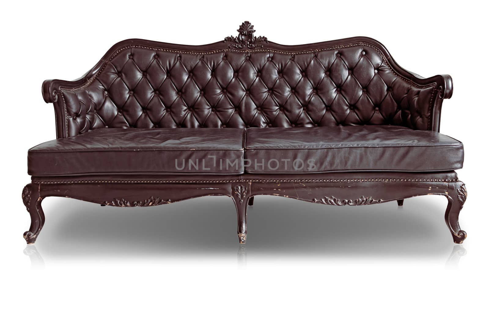 Armchair brown genuine leather classical style sofa with clipping path