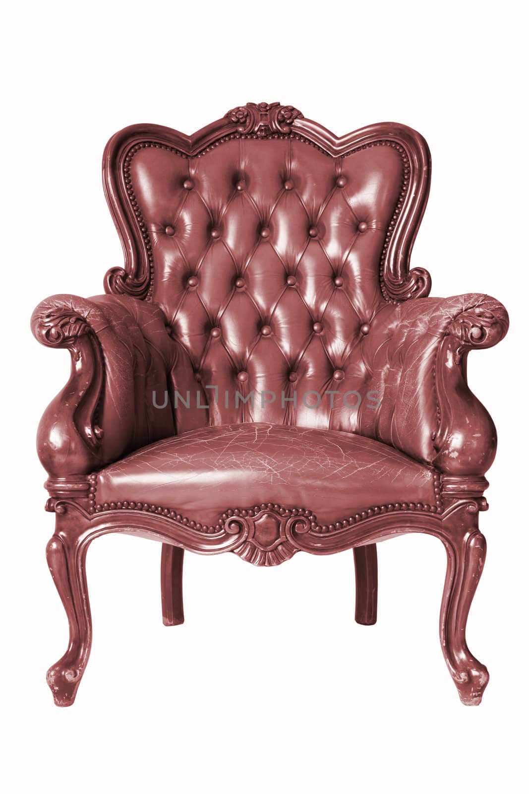 isolated Armchair Chocolate genuine leather classical style sofa with clipping path