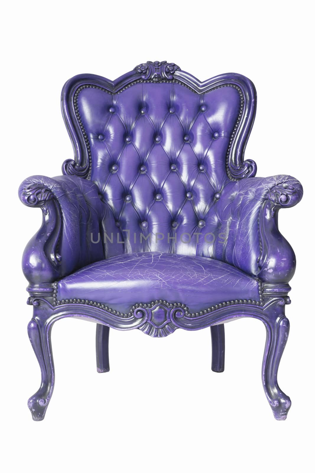 isolated Armchair purple genuine leather classical style sofa with clipping path