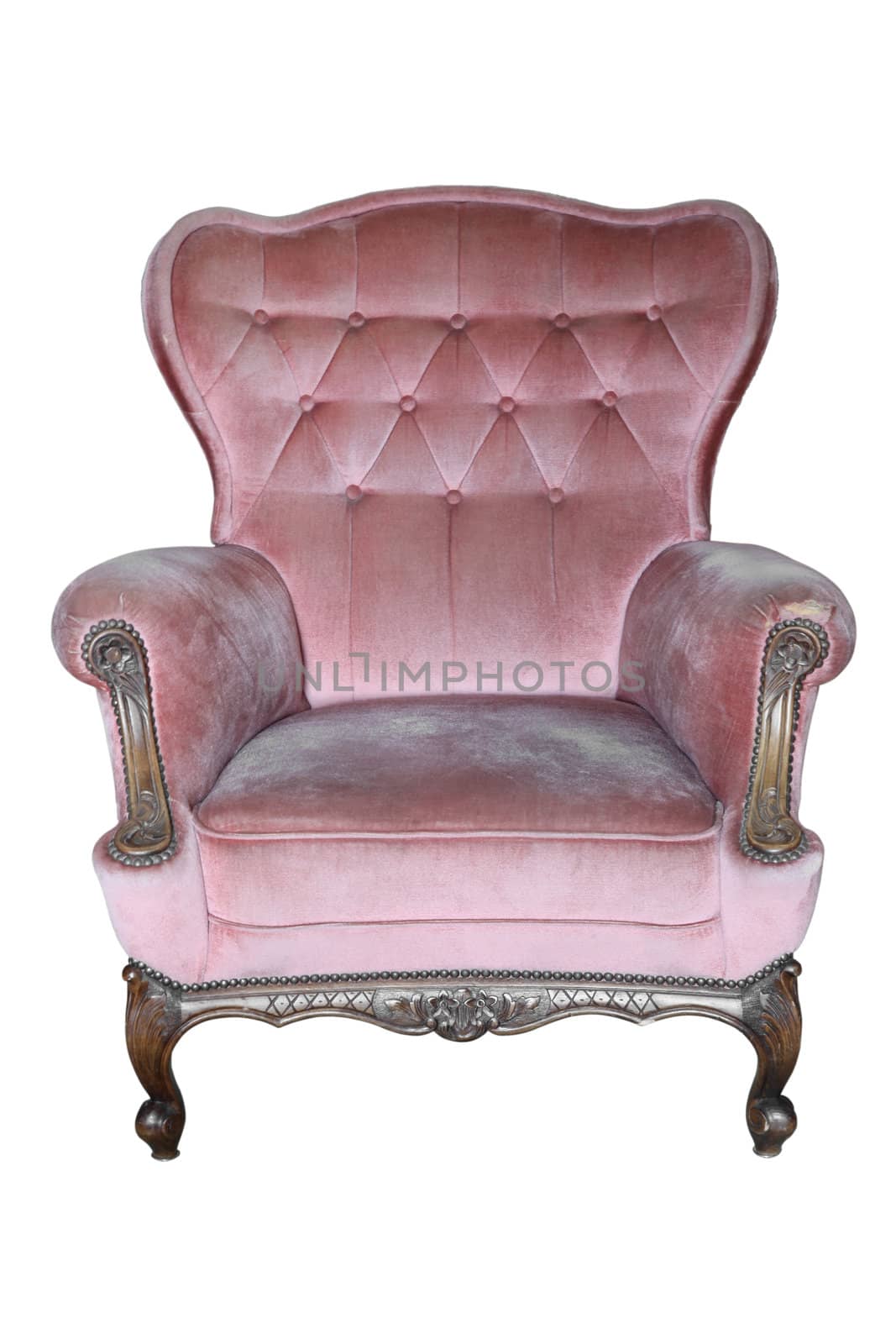 Vintage Armchair Pink Fabric Classical Style Sofa with clipping path