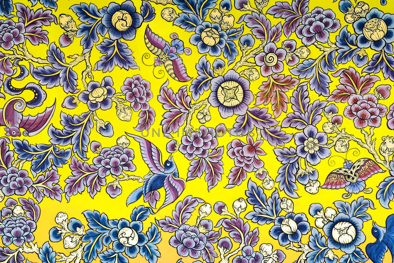 Yellow Thai Chinese Traditional Paint in temple wall Thailand