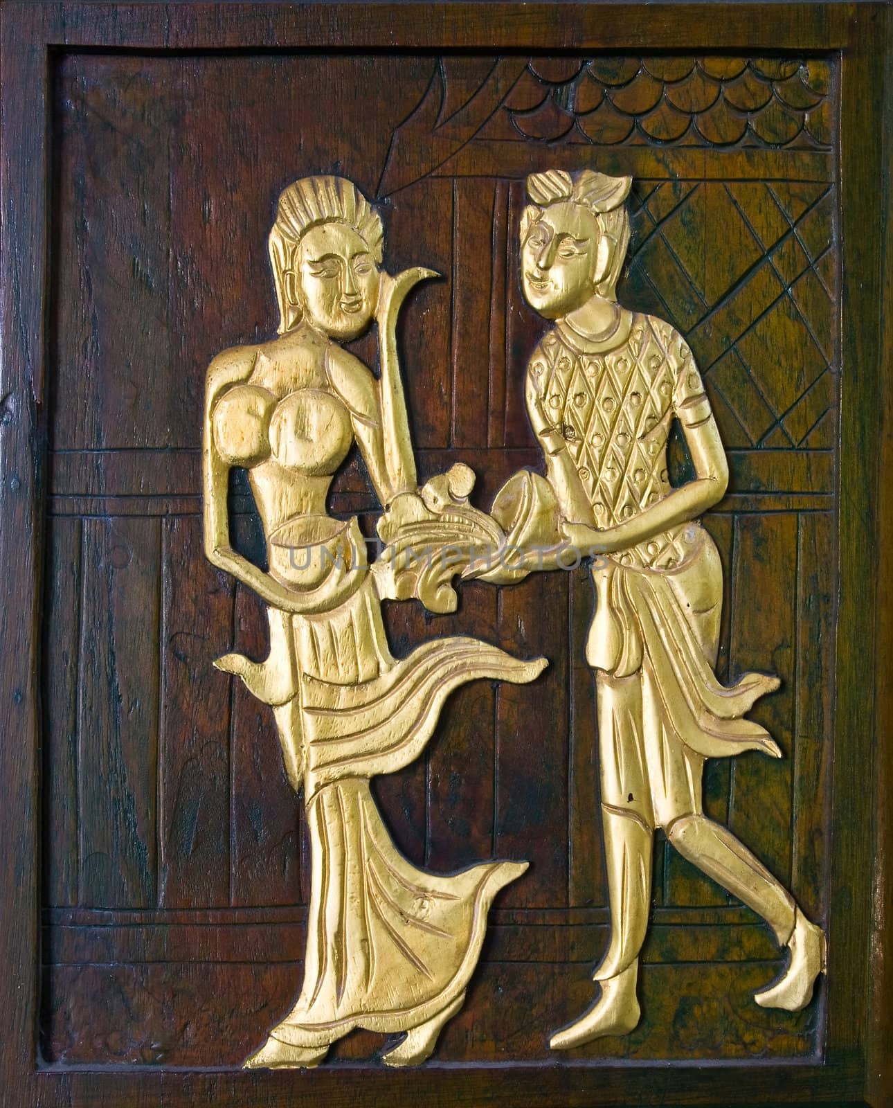 Thai Traditional Craft on Wooden Door