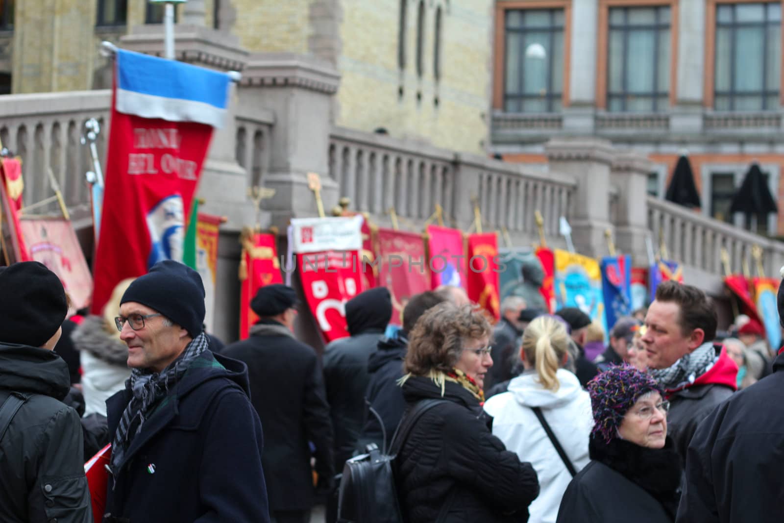 Norwegian trade unions protesting outside the parliament against the EUs employment agency directive.