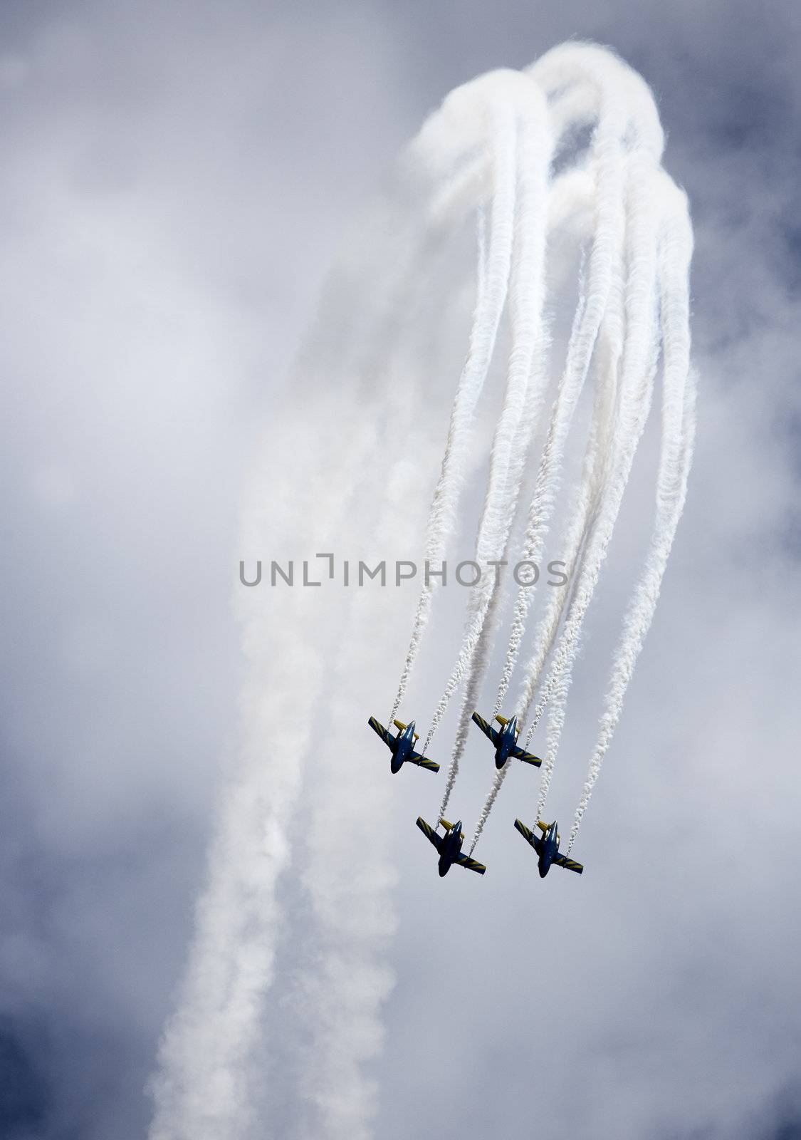 Formation of Military Airplanes on blue sky