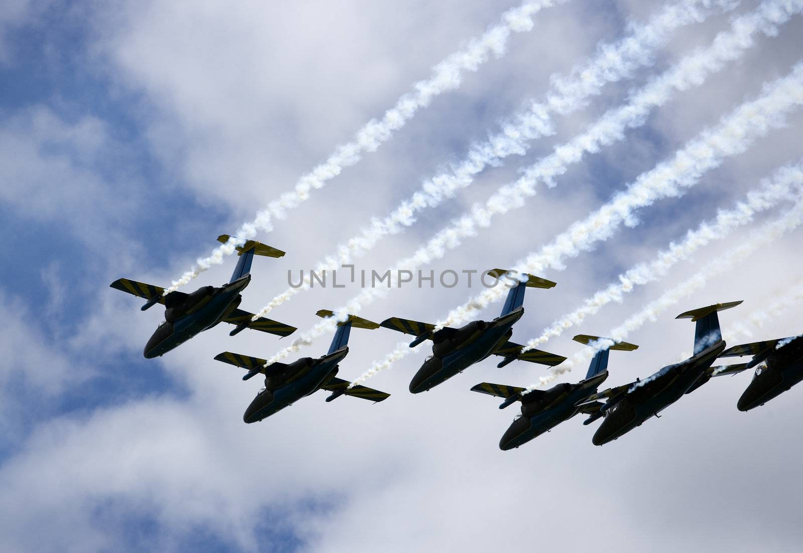 Formation of Military Airplanes on blue sky