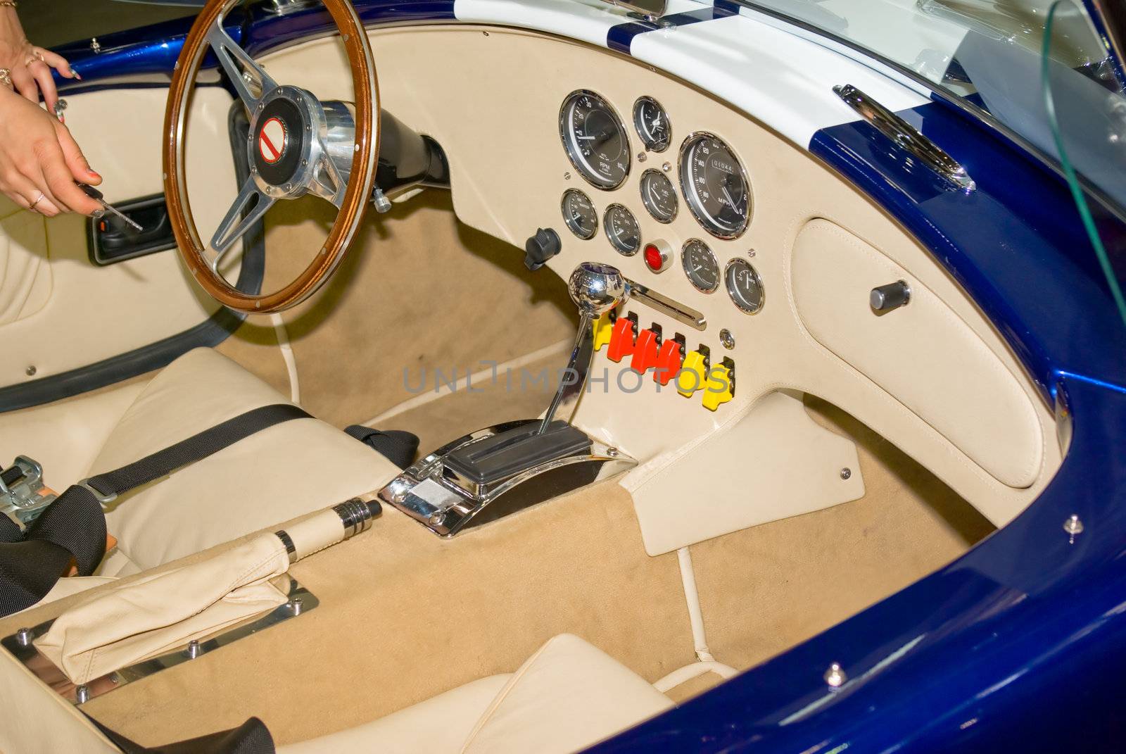 beige leather interior of retro sports car