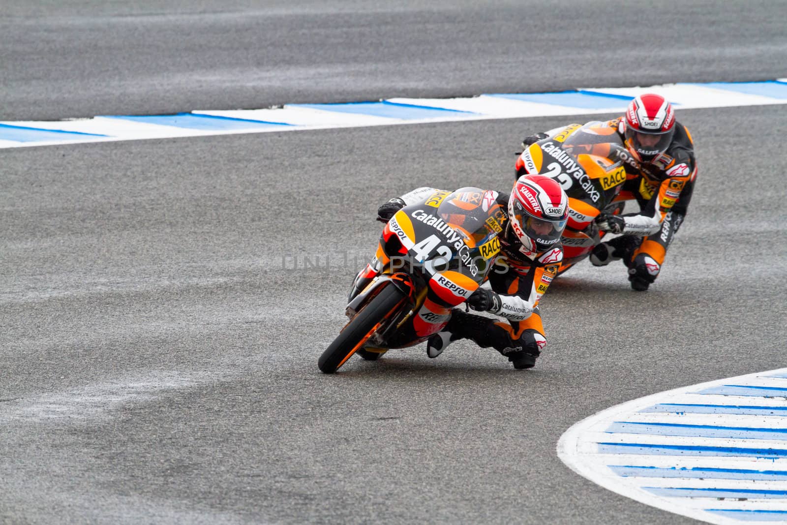 JEREZ DE LA FRONTERA, SPAIN - NOV 20: 125cc motorcyclist Alex Rins takes a curve in the CEV Championship race on November 20, 2011 in Jerez de la Frontera, Spain.