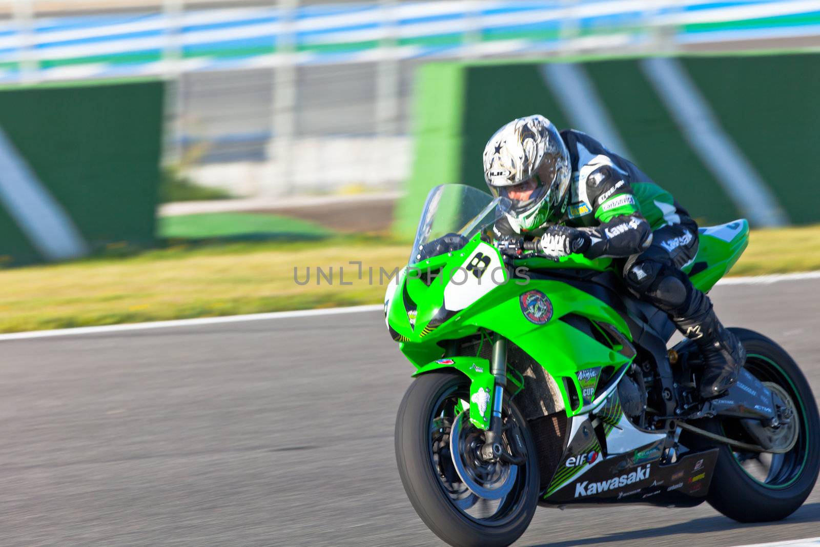 JEREZ DE LA FRONTERA, SPAIN - APR 16: Kawasaki Ninja Cup motorcyclist Adria Araujo races in the CEV Championship race on April 16, 2011 in Jerez de la Frontera, Spain.