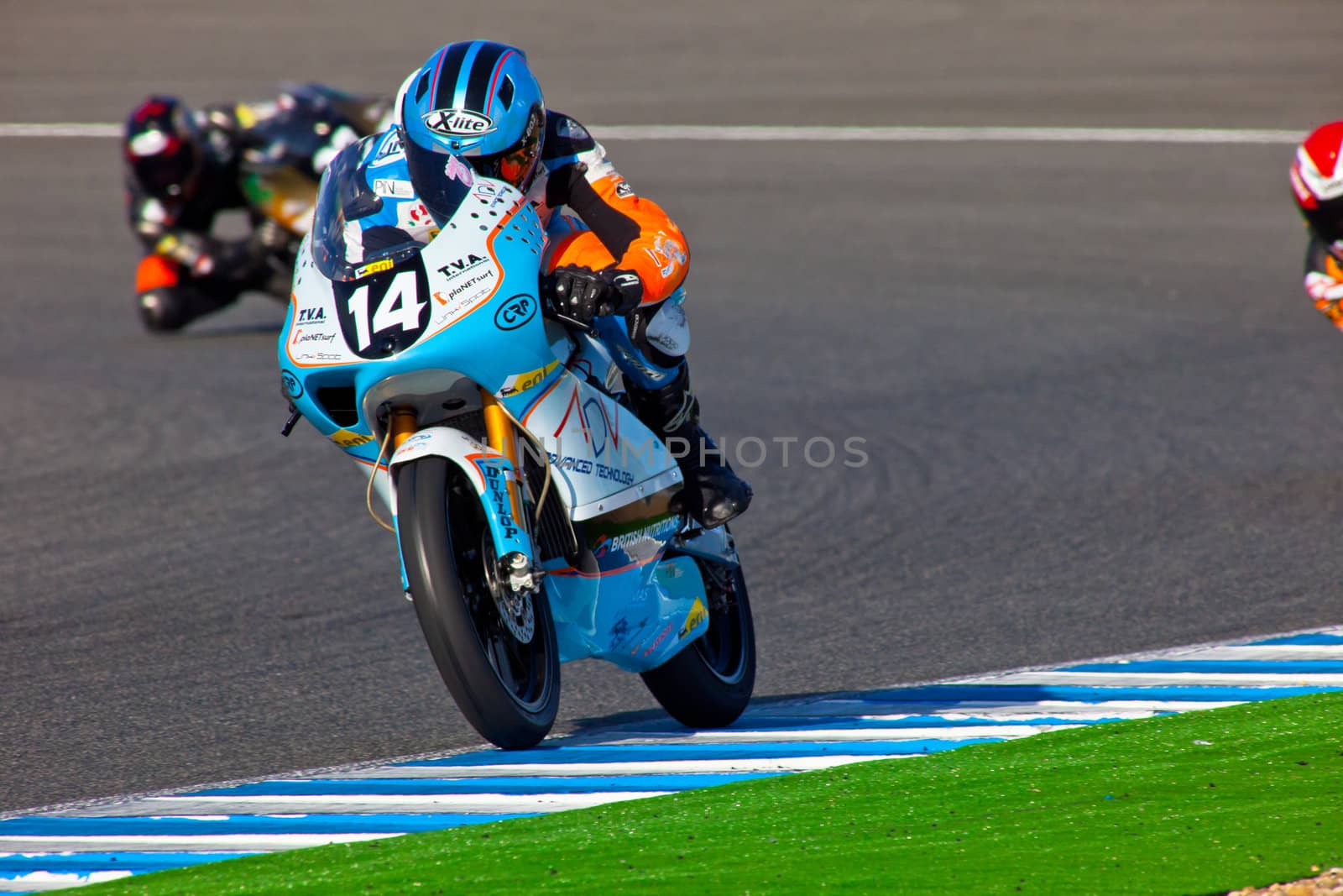 JEREZ DE LA FRONTERA, SPAIN - APR 16: 125cc motorcyclist Shankar Sarath Kumar races in the CEV Championship race on April 16, 2011 in Jerez de la Frontera, Spain.