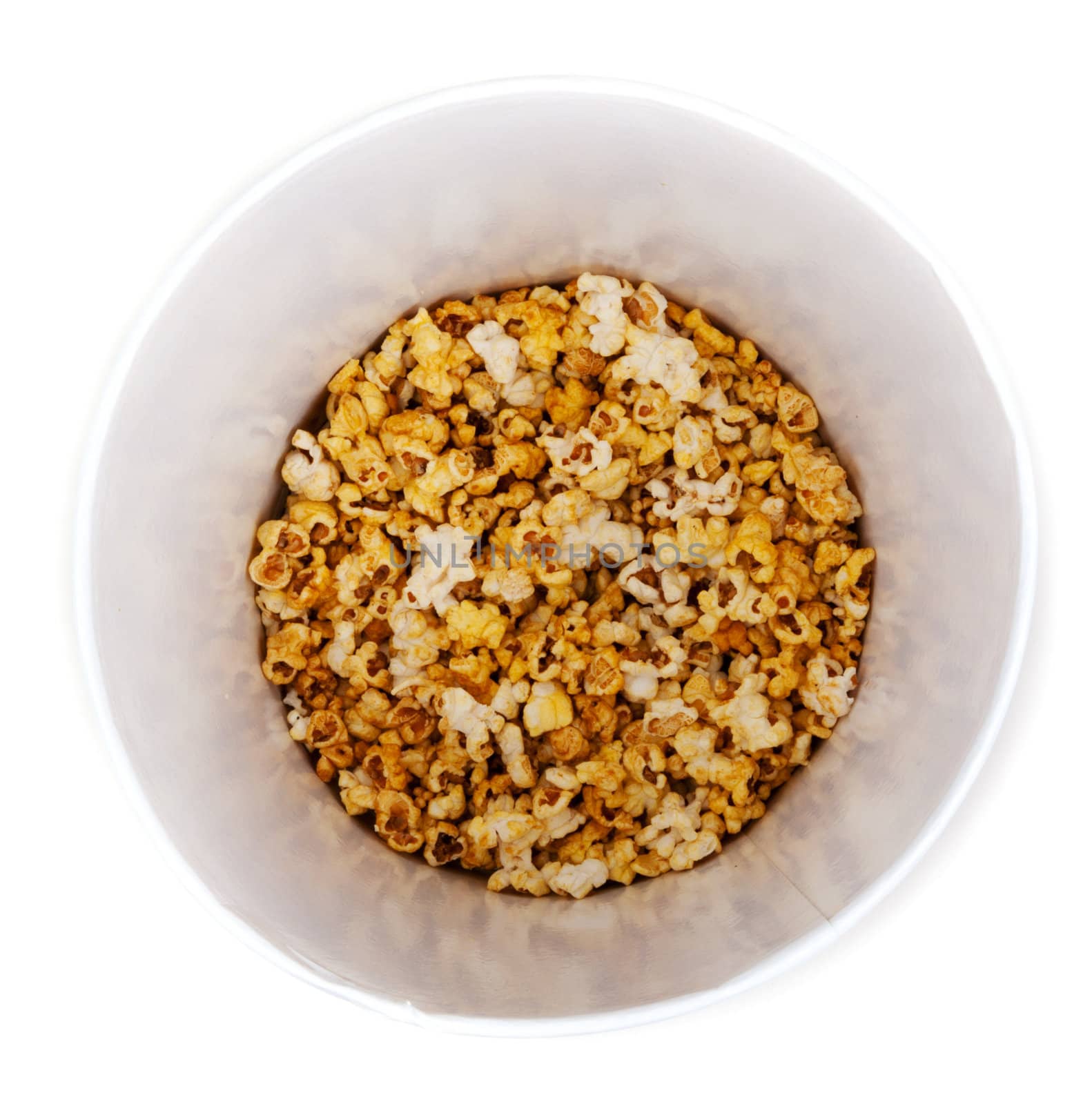PopCorn in pail on insulated white background