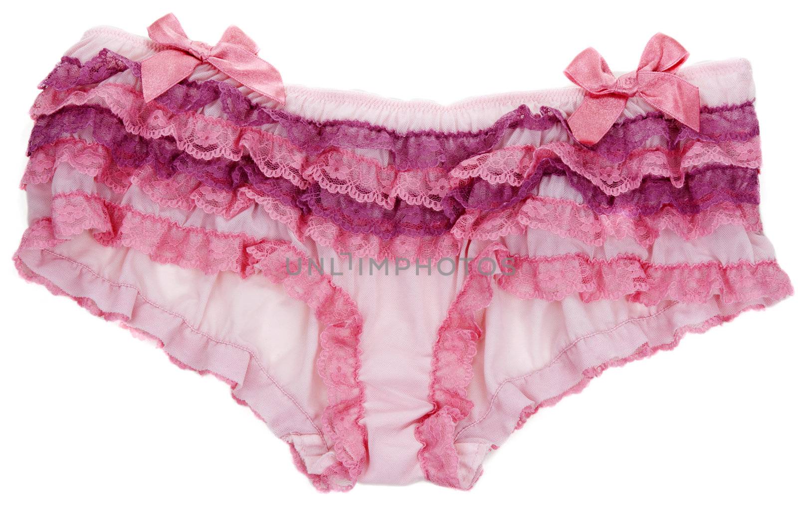 Light feminine panties with black point on white background