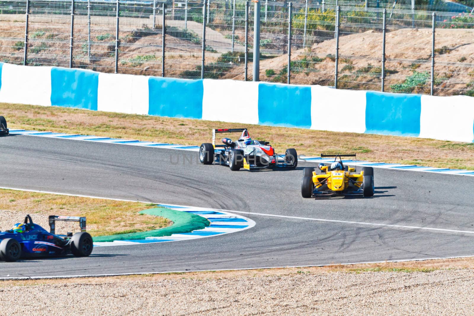 JEREZ DE LA FRONTERA, SPAIN - OCT 16: Alex Fontana (10)  followed by David Fumanelli (6) races on European F3 championship on October 16 , 2011, in Jerez de la Frontera , Spain