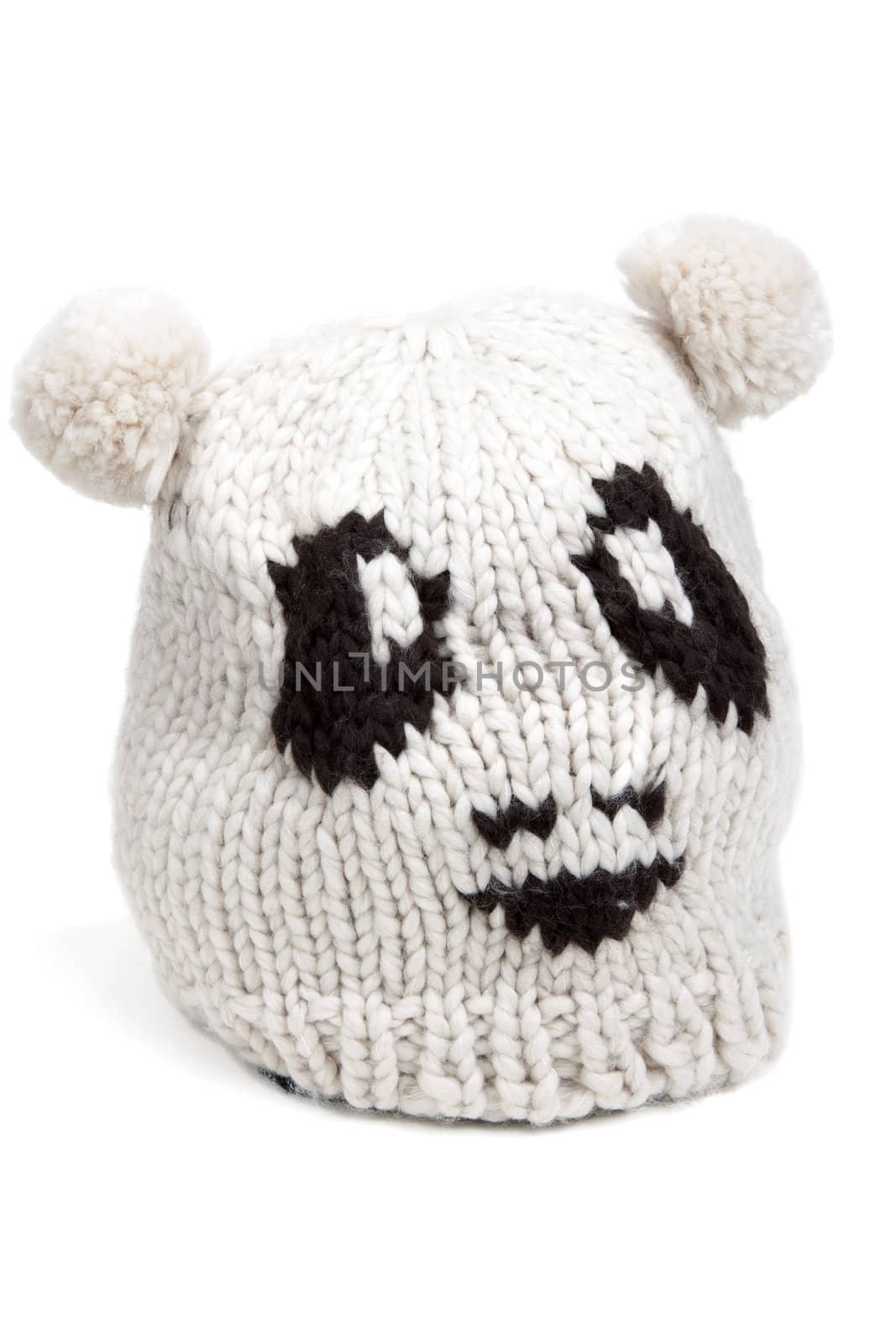 Warm hat patterned with a person on a white background