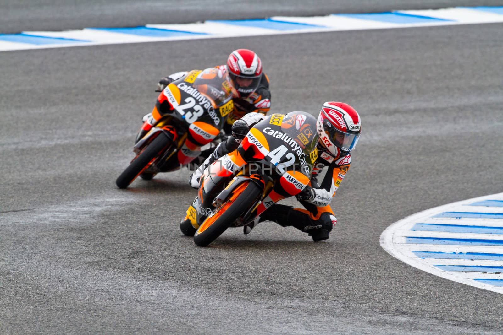 JEREZ DE LA FRONTERA, SPAIN - NOV 20: 125cc motorcyclist Alex Rins takes a curve in the CEV Championship race on November 20, 2011 in Jerez de la Frontera, Spain.