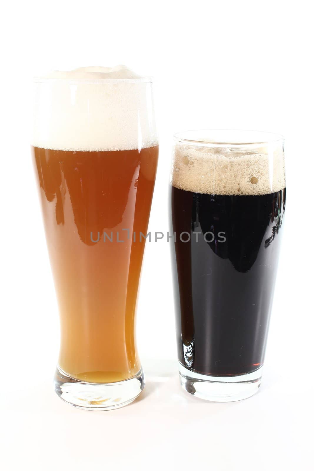 Two different types of beer on a white background